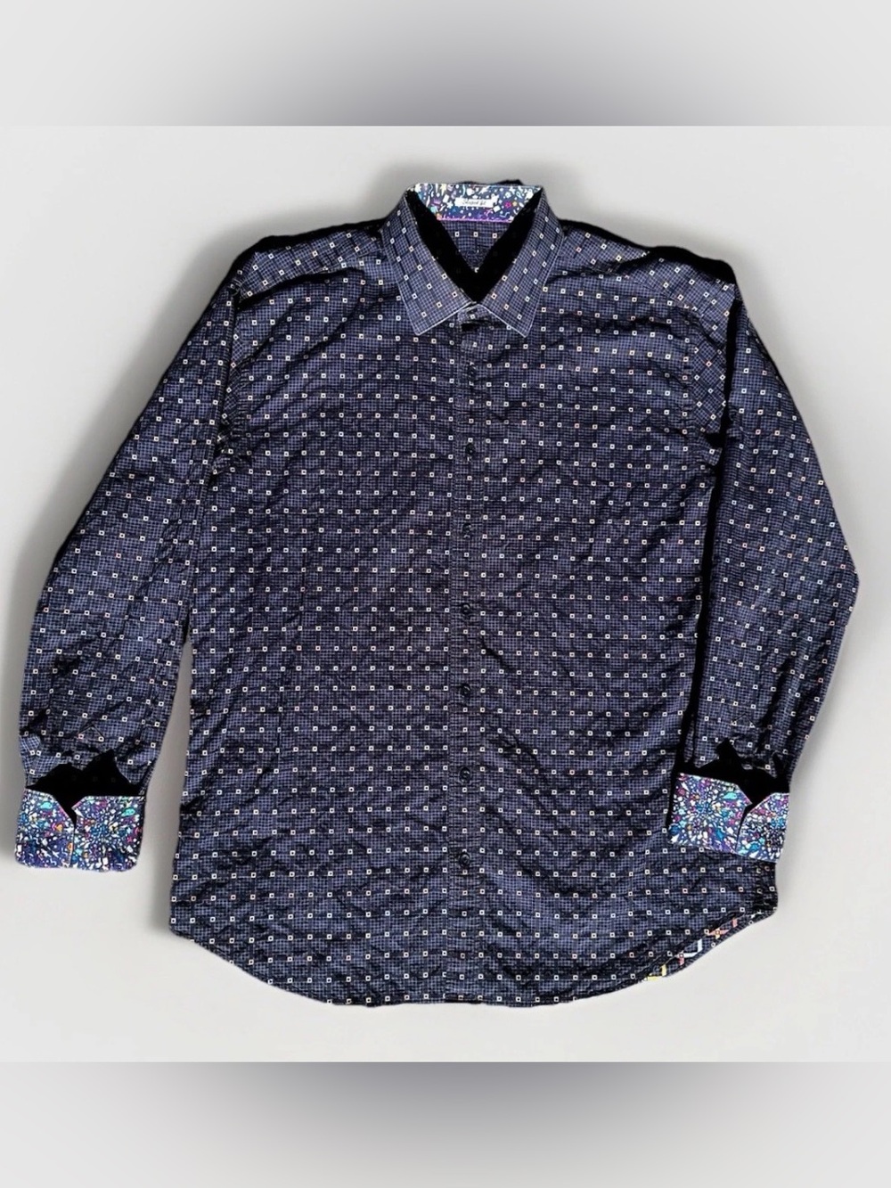 Bugatchi Uomo Shaped Geometric Blue Multicolor Long Sleeve Button-Up Shirt